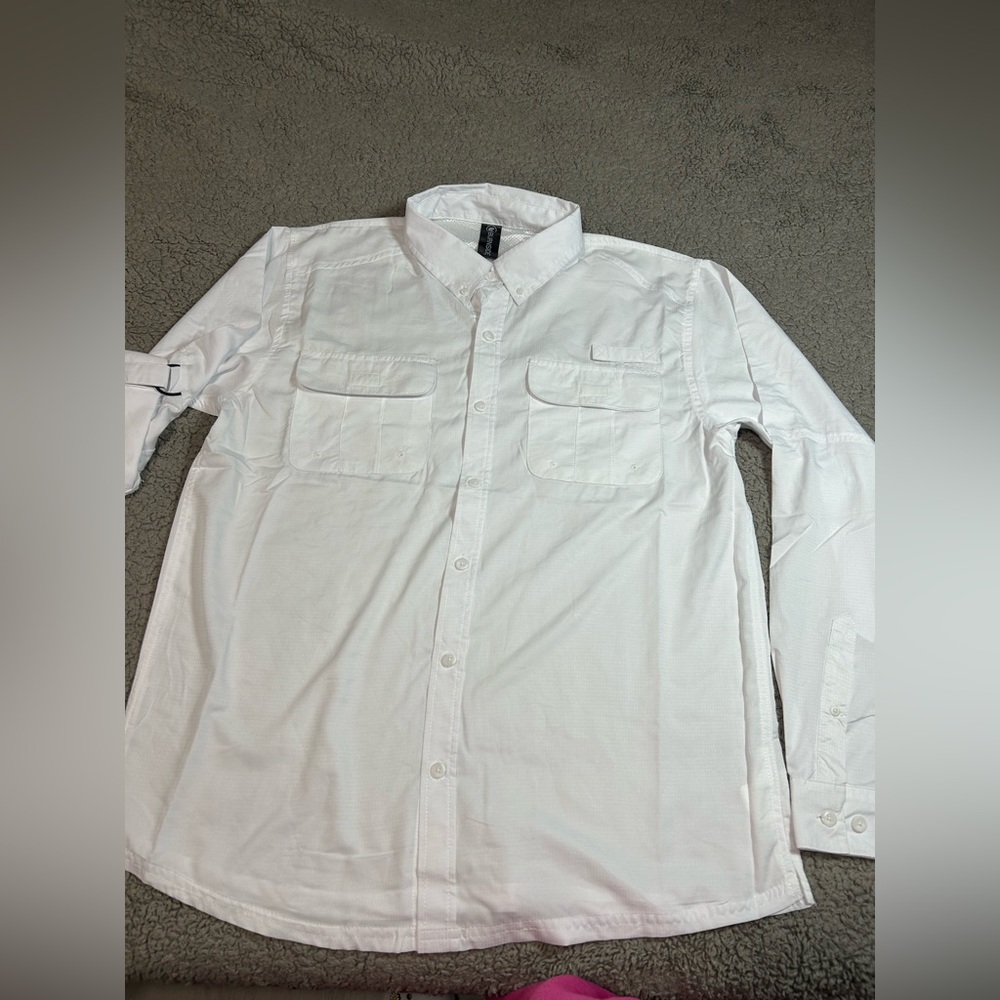 Burnside Men's Casual White Button-Down Shirt size L